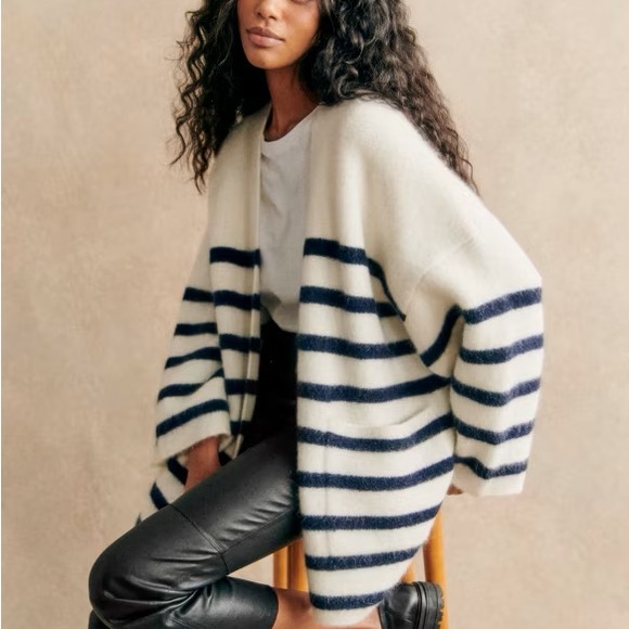 Sezane White and Navy Striped Sweater - Picture 2 of 8